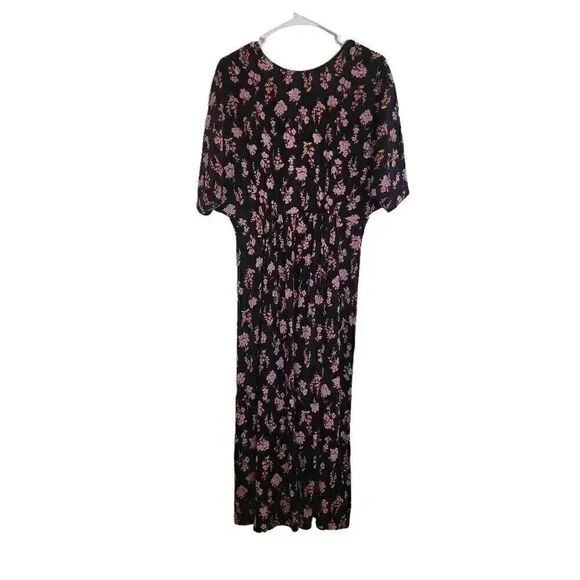 Les Reveries Women's Black & Pink Floral Silk Open Back Dress - Picture 3 of 16